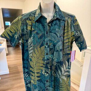 Never A Wallflower Megan Dress Midnight Fern Print XS NWOT Button Front Dress